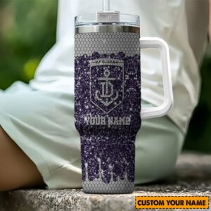 Fremantle Dockers AFL Sports Glitter Custom Stanley Quencher 40oz Stainless Steel Tumbler With Handle - Threewoofs
