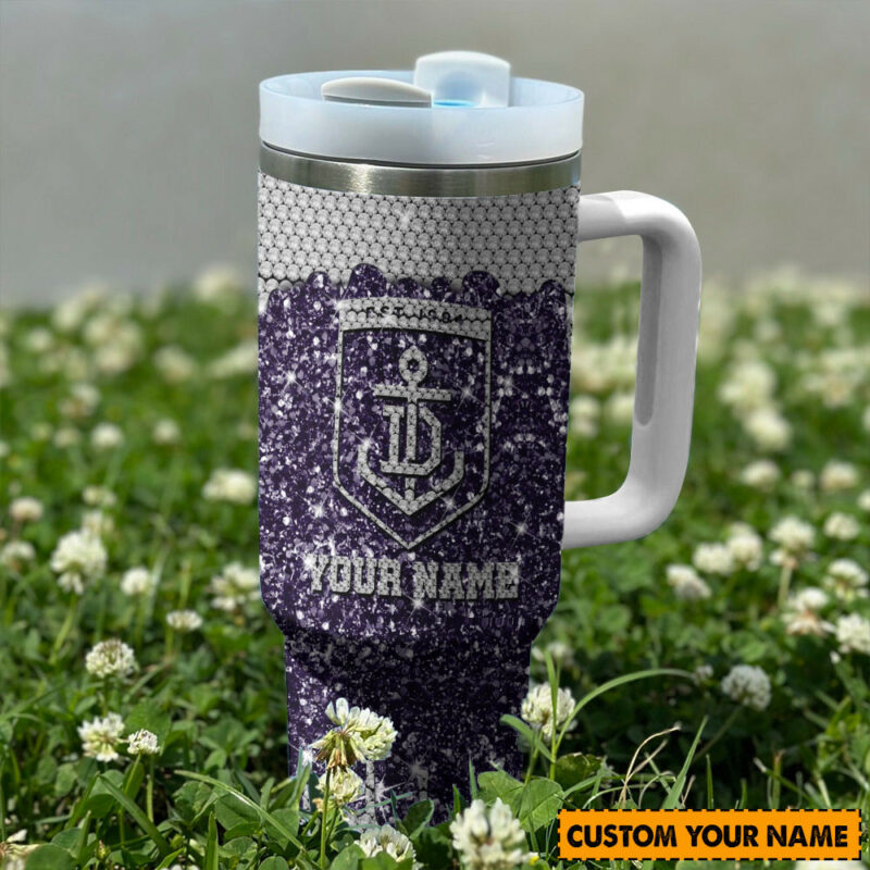 Fremantle Dockers AFL Sports Glitter Custom Stanley Quencher 40oz Stainless Steel Tumbler With Handle - Threewoofs - Image 2