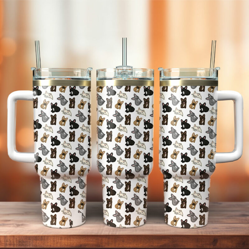 French Bulldog Custom Stanley Quencher 40oz Stainless Steel Tumbler With Handle - Threewoofs