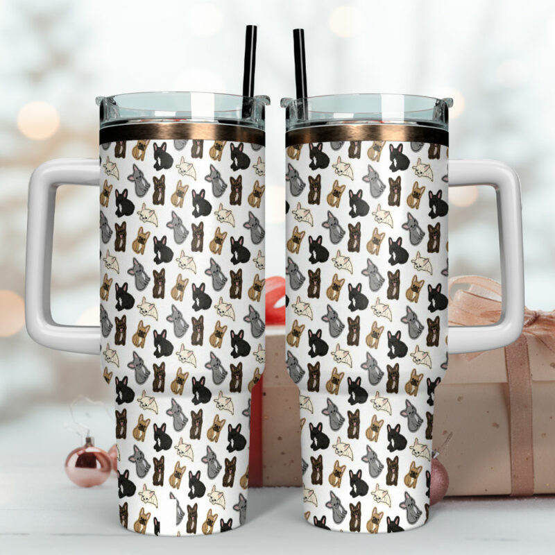 French Bulldog Custom Stanley Quencher 40oz Stainless Steel Tumbler With Handle - Threewoofs - Image 4