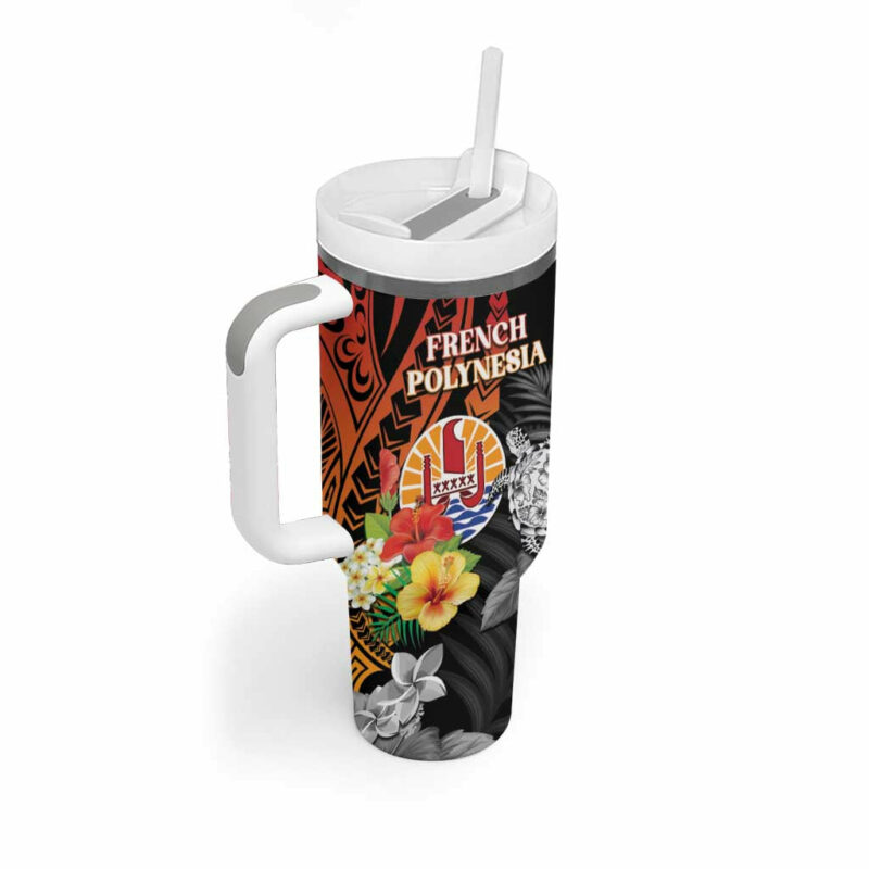 French Polynesia Bastille Day Tropical Turtle Hibiscus Polynesian Custom Stanley Quencher 40oz Stainless Steel Tumbler With Handle - Threewoofs - Image 2