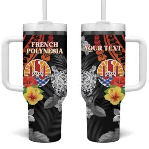French Polynesia Bastille Day Tropical Turtle Hibiscus Polynesian Custom Stanley Quencher 40oz Stainless Steel Tumbler With Handle - Threewoofs