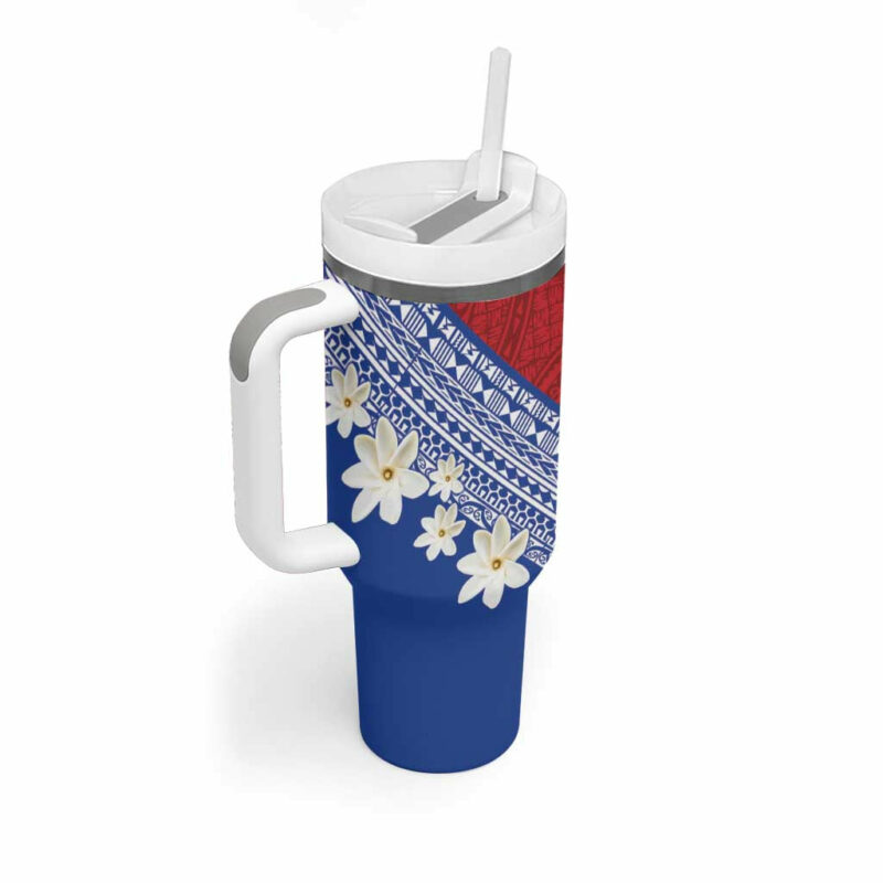 French Polynesia Tahitian Tiare Flowers Tribal Custom Stanley Quencher 40oz Stainless Steel Tumbler With Handle - Threewoofs - Image 2