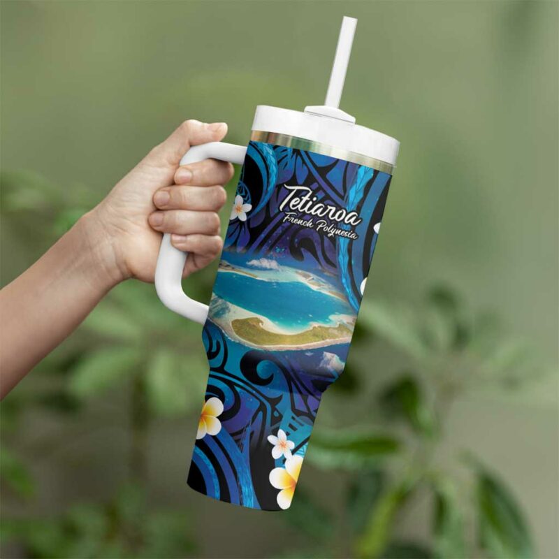 French Polynesia Tetiaroa Atoll Polynesian Curves Custom Stanley Quencher 40oz Stainless Steel Tumbler With Handle - Threewoofs - Image 3