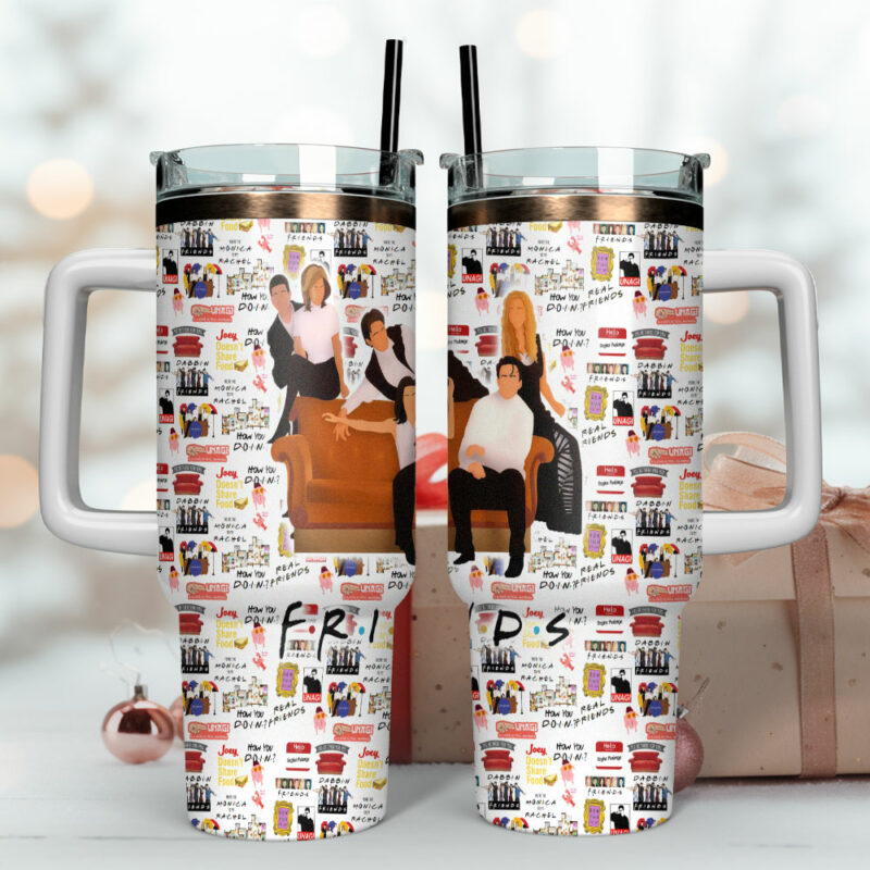 Friends TV Series Custom Stanley Quencher 40oz Stainless Steel Tumbler With Handle - Threewoofs - Image 4