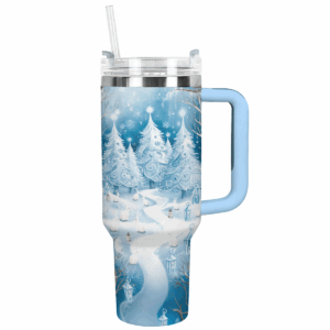 Frosted Snowland Christmas Custom Stanley Quencher 40oz Stainless Steel Tumbler With Handle - Threewoofs