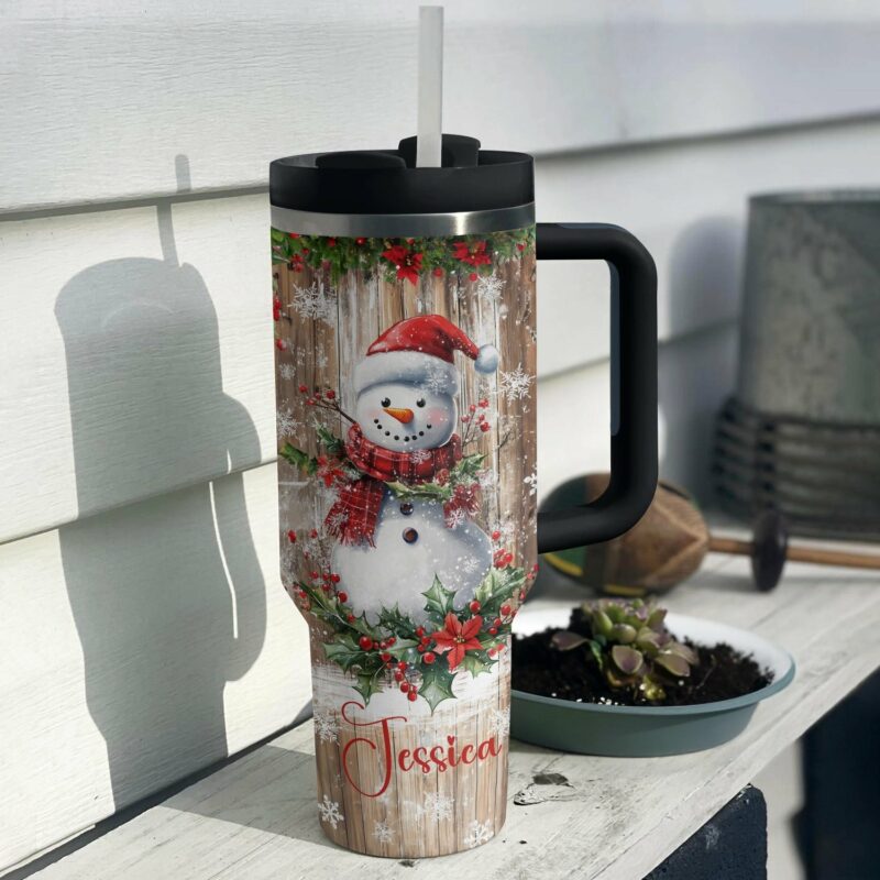 Frosty Cheer Snowman Christmas Custom Stanley Quencher 40oz Stainless Steel Tumbler With Handle - Threewoofs - Image 3
