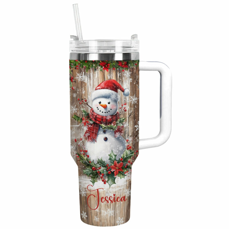 Frosty Cheer Snowman Christmas Custom Stanley Quencher 40oz Stainless Steel Tumbler With Handle - Threewoofs