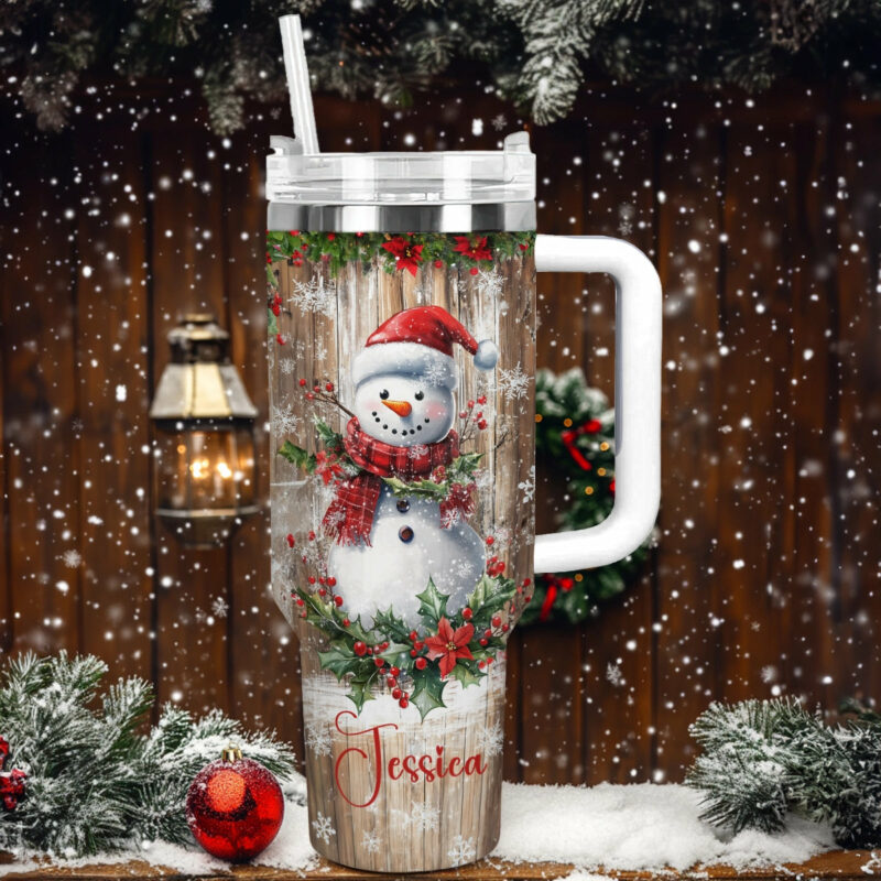 Frosty Cheer Snowman Christmas Custom Stanley Quencher 40oz Stainless Steel Tumbler With Handle - Threewoofs - Image 2