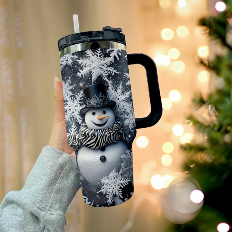 Frosty Elegance Snowman Christmas Custom Stanley Quencher 40oz Stainless Steel Tumbler With Handle - Threewoofs - Image 2
