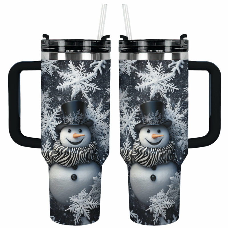 Frosty Elegance Snowman Christmas Custom Stanley Quencher 40oz Stainless Steel Tumbler With Handle - Threewoofs