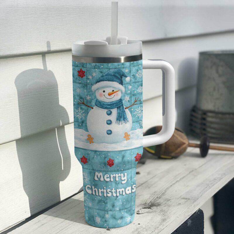 Frosty Fun Snowman Christmas Custom Stanley Quencher 40oz Stainless Steel Tumbler With Handle - Threewoofs - Image 2