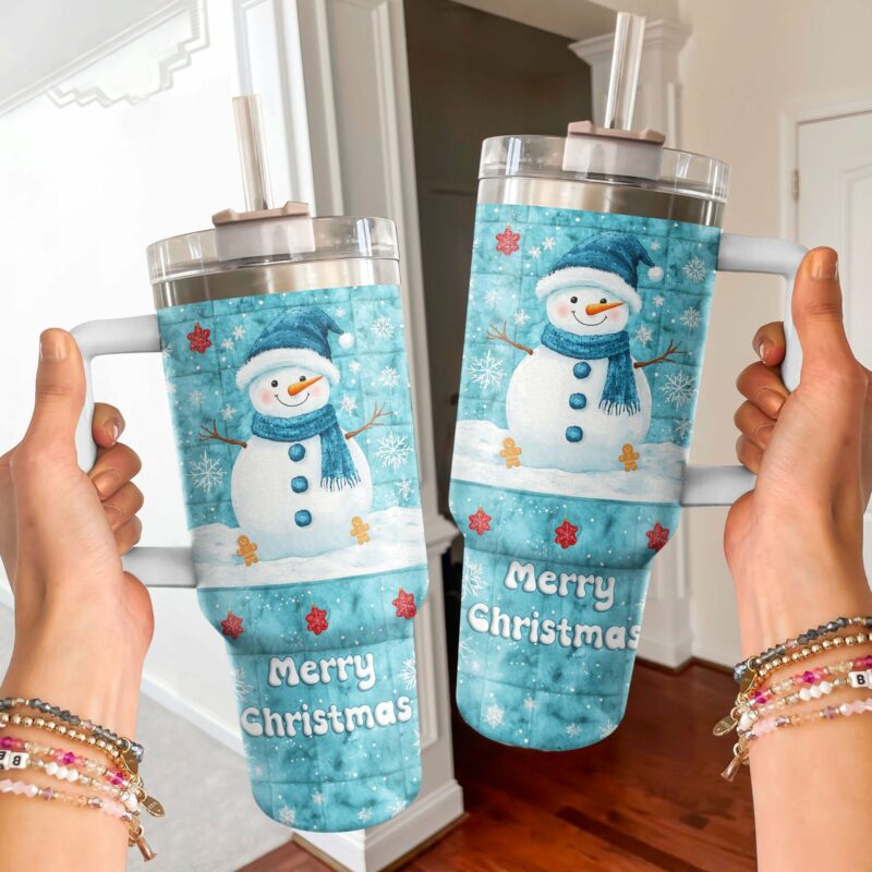 Frosty Fun Snowman Christmas Custom Stanley Quencher 40oz Stainless Steel Tumbler With Handle - Threewoofs - Image 3