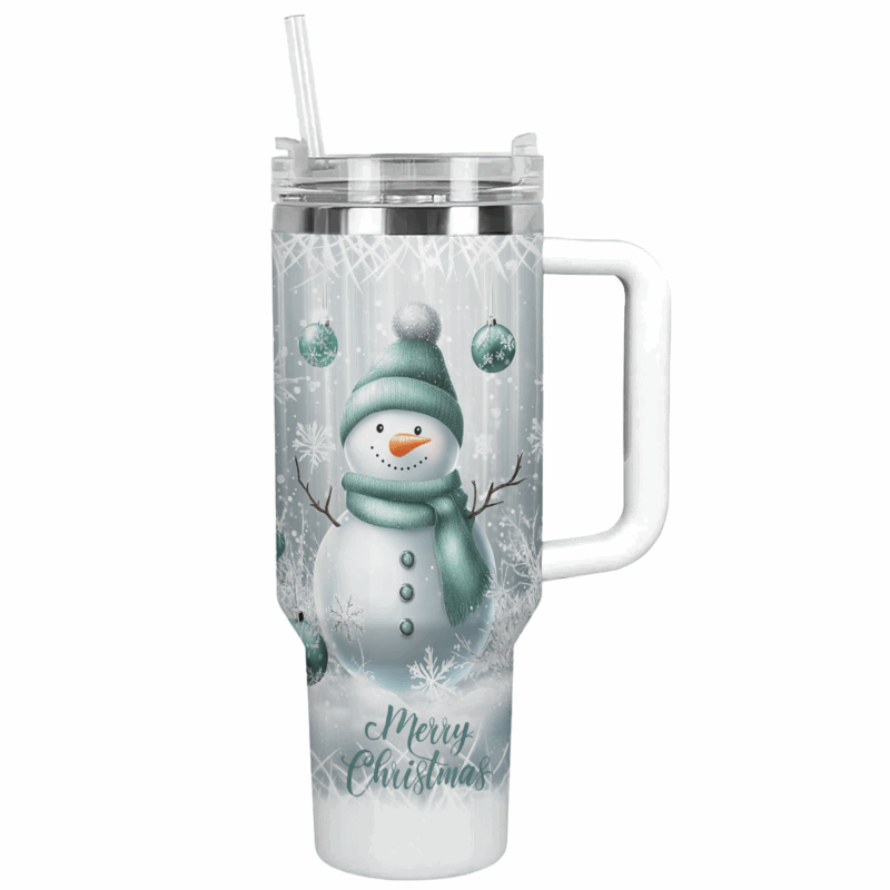 Frosty Mint Snowman Christmas Custom Stanley Quencher 40oz Stainless Steel Tumbler With Handle - Threewoofs