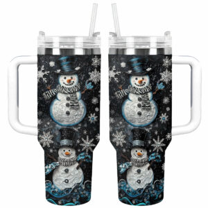 Frosty Snowman Elegance Christmas Custom Stanley Quencher 40oz Stainless Steel Tumbler With Handle - Threewoofs