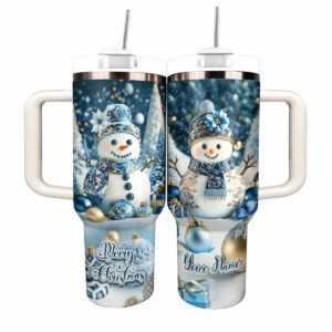Frosty Snowman Elegance Christmas Custom Stanley Quencher 40oz Stainless Steel Tumbler With Handle - Threewoofs