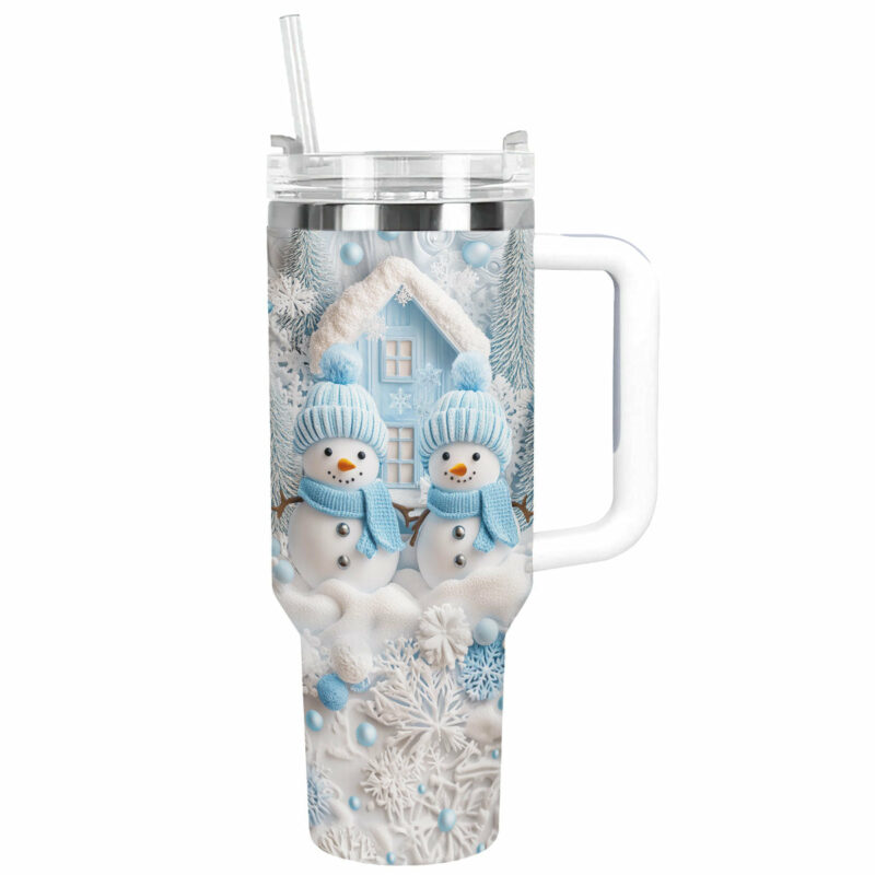 Frosty Snowman Friend Christmas Custom Stanley Quencher 40oz Stainless Steel Tumbler With Handle - Threewoofs