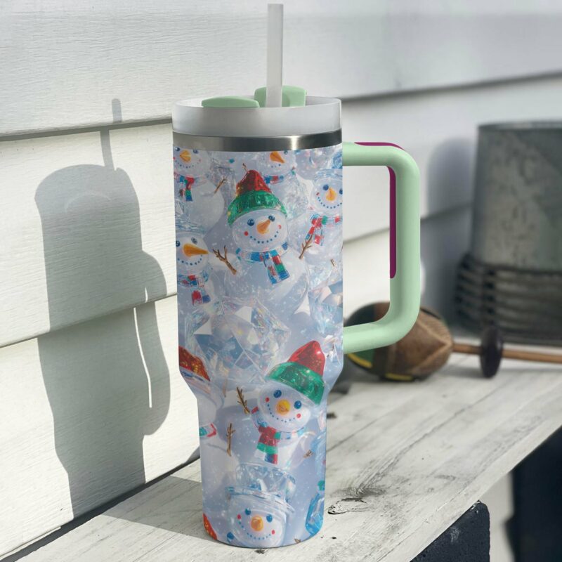 Frosty Snowman Friend Christmas Custom Stanley Quencher 40oz Stainless Steel Tumbler With Handle - Threewoofs - Image 3