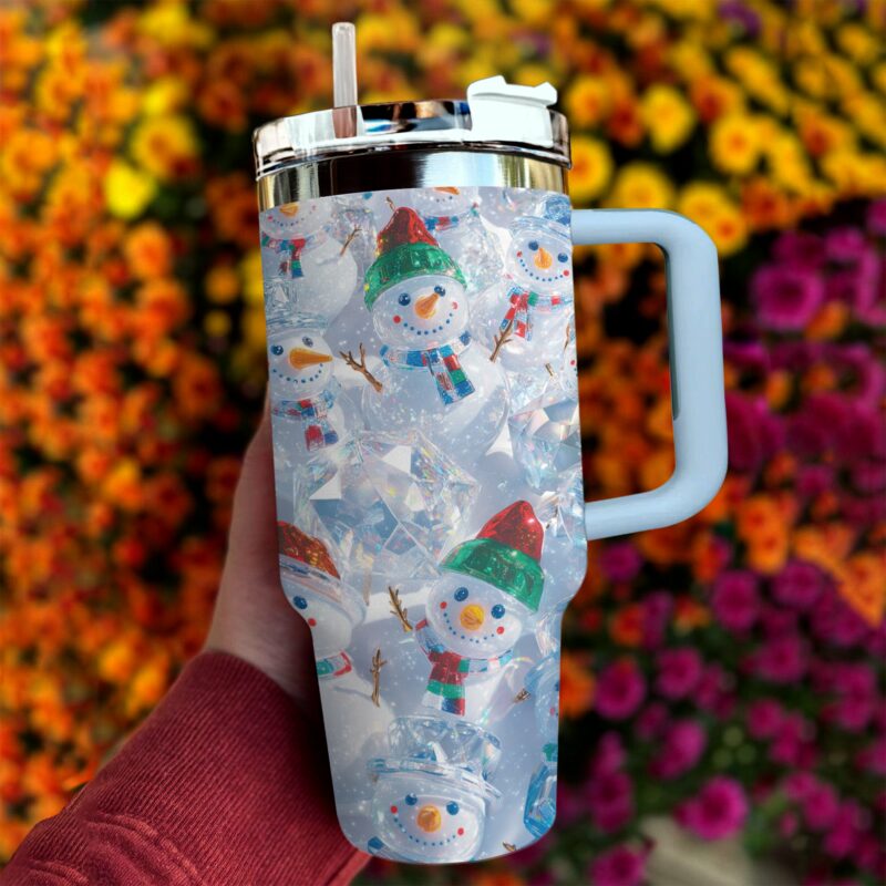 Frosty Snowman Friend Christmas Custom Stanley Quencher 40oz Stainless Steel Tumbler With Handle - Threewoofs - Image 2