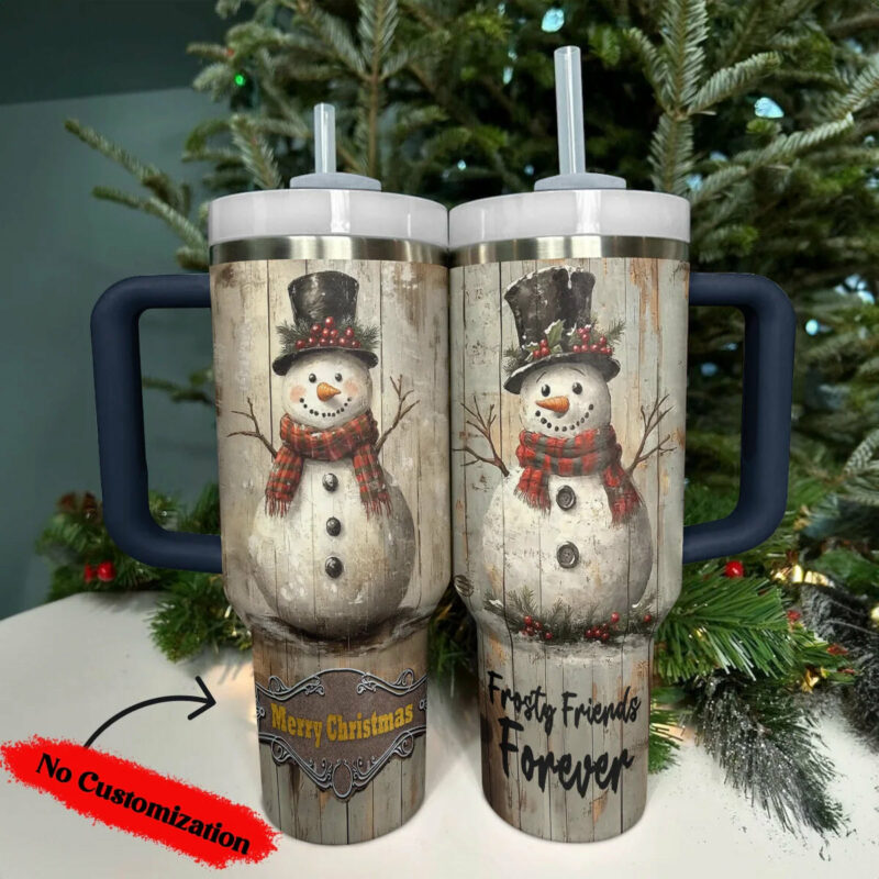 Frosty Snowman Friend Christmas Custom Stanley Quencher 40oz Stainless Steel Tumbler With Handle - Threewoofs - Image 3