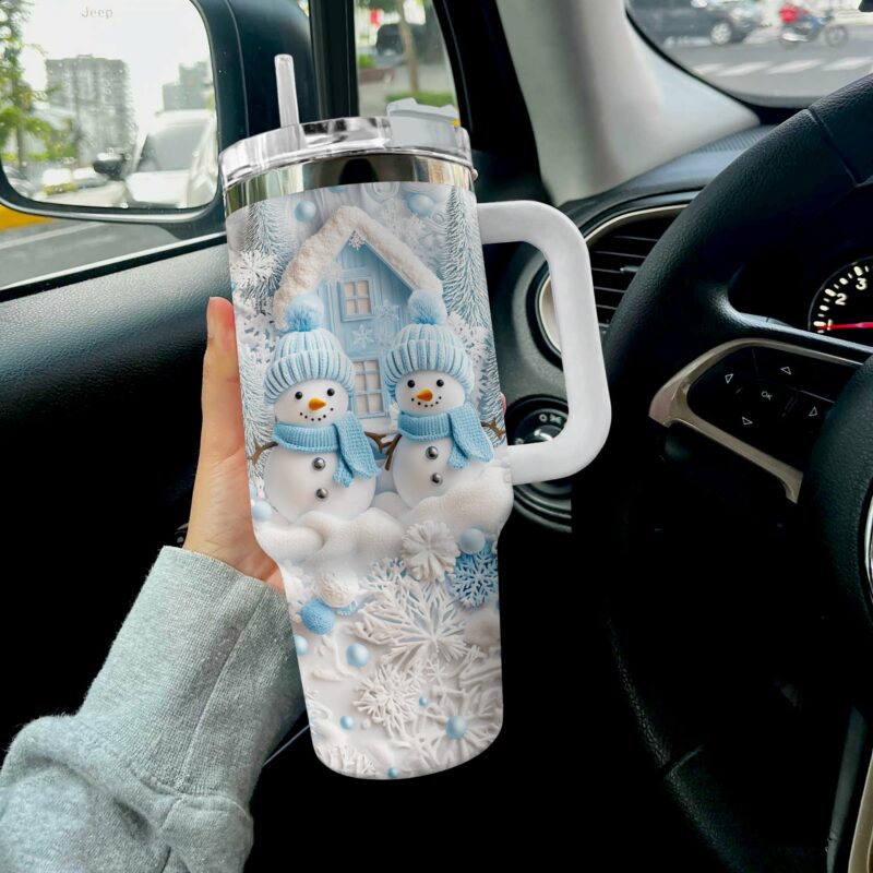 Frosty Snowman Friend Christmas Custom Stanley Quencher 40oz Stainless Steel Tumbler With Handle - Threewoofs - Image 4
