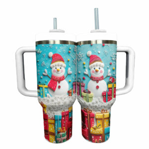 Frosty Snowman Friend Christmas Custom Stanley Quencher 40oz Stainless Steel Tumbler With Handle - Threewoofs