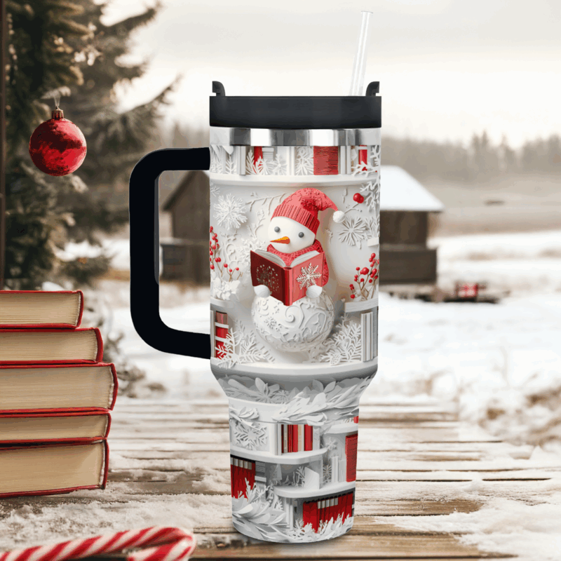 Frosty Snowman Friend Christmas Custom Stanley Quencher 40oz Stainless Steel Tumbler With Handle - Threewoofs - Image 2