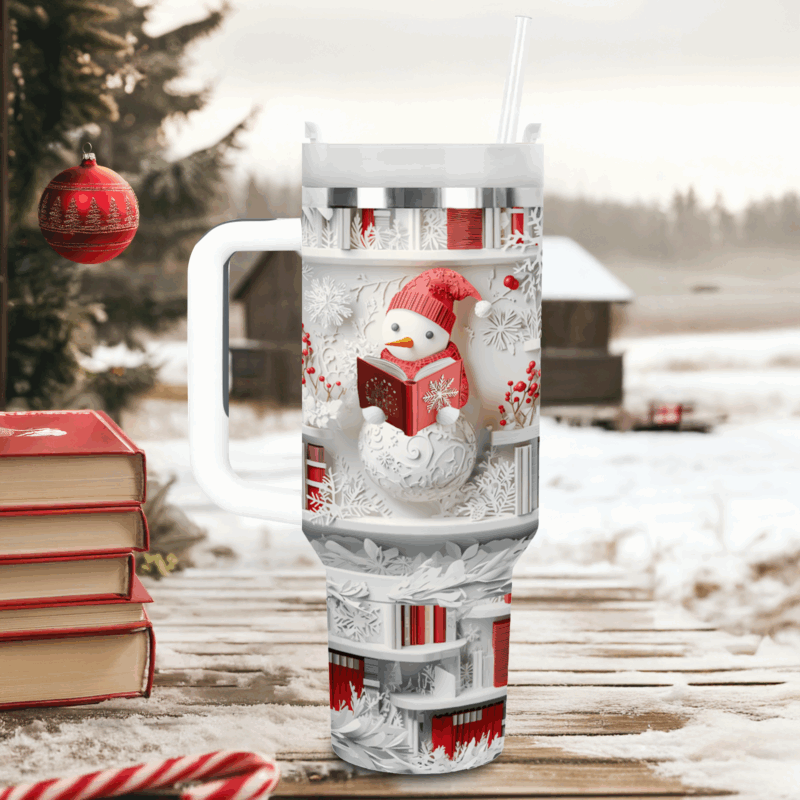 Frosty Snowman Friend Christmas Custom Stanley Quencher 40oz Stainless Steel Tumbler With Handle - Threewoofs - Image 3
