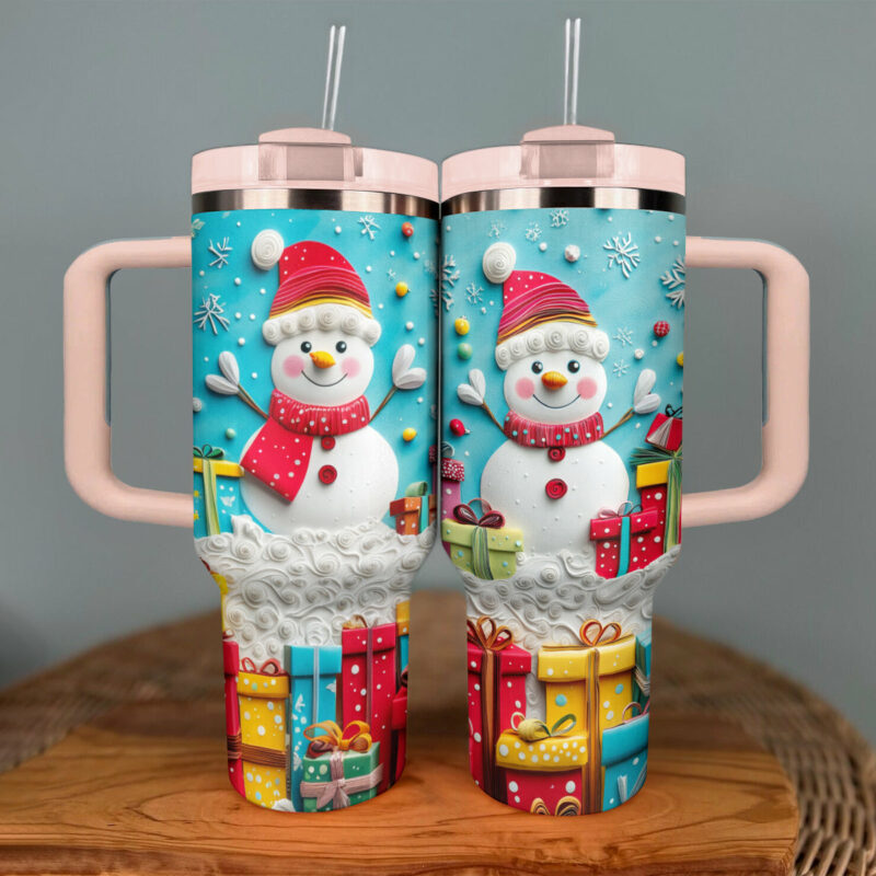 Frosty Snowman Friend Christmas Custom Stanley Quencher 40oz Stainless Steel Tumbler With Handle - Threewoofs - Image 3