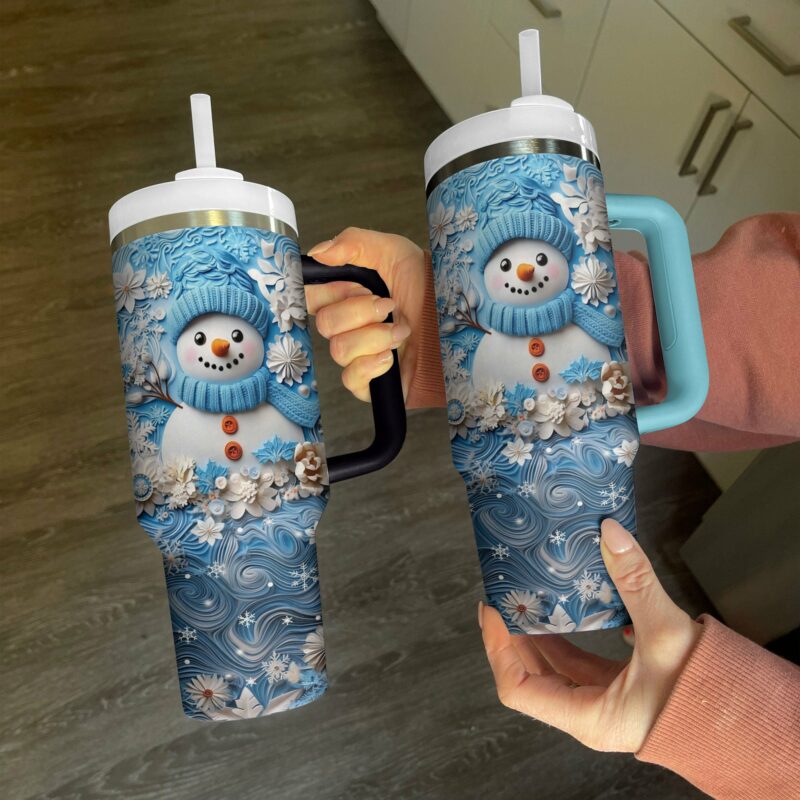 Frosty Snowman Friend Christmas Custom Stanley Quencher 40oz Stainless Steel Tumbler With Handle - Threewoofs - Image 3