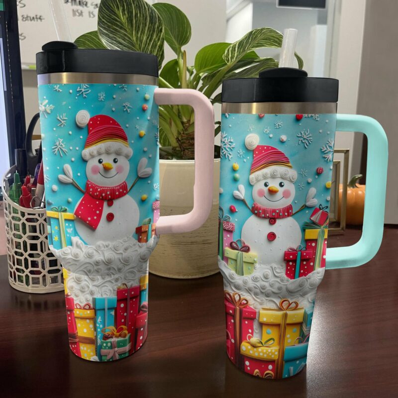 Frosty Snowman Friend Christmas Custom Stanley Quencher 40oz Stainless Steel Tumbler With Handle - Threewoofs - Image 4
