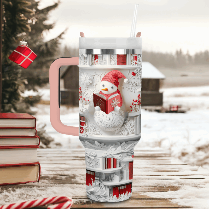 Frosty Snowman Friend Christmas Custom Stanley Quencher 40oz Stainless Steel Tumbler With Handle - Threewoofs - Image 4