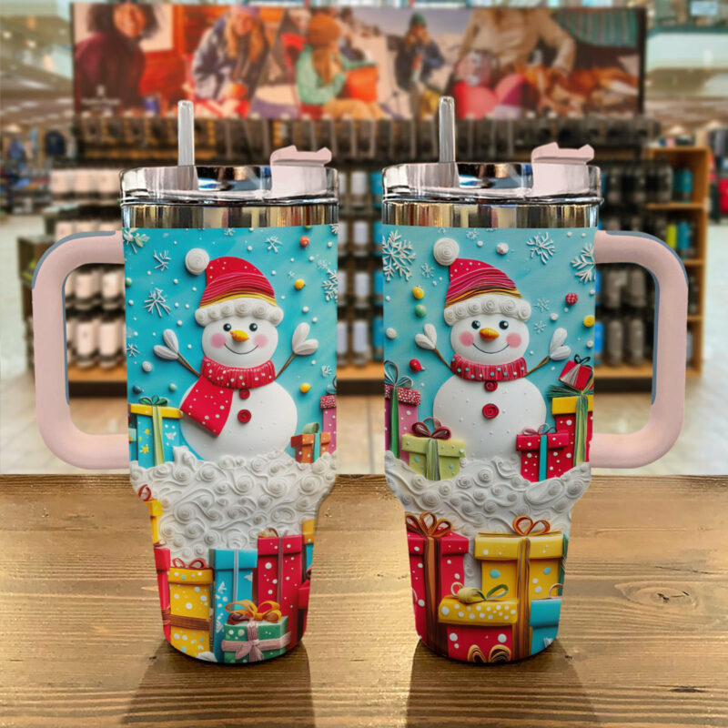 Frosty Snowman Friend Christmas Custom Stanley Quencher 40oz Stainless Steel Tumbler With Handle - Threewoofs - Image 2