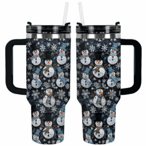 Frosty Snowman Friends Christmas Custom Stanley Quencher 40oz Stainless Steel Tumbler With Handle - Threewoofs