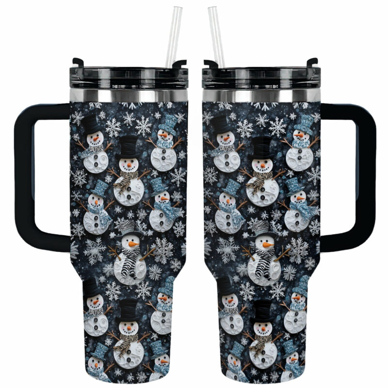 Frosty Snowman Friends Christmas Custom Stanley Quencher 40oz Stainless Steel Tumbler With Handle - Threewoofs