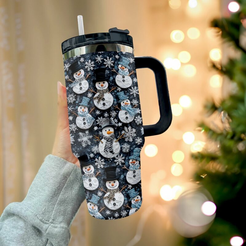 Frosty Snowman Friends Christmas Custom Stanley Quencher 40oz Stainless Steel Tumbler With Handle - Threewoofs - Image 2