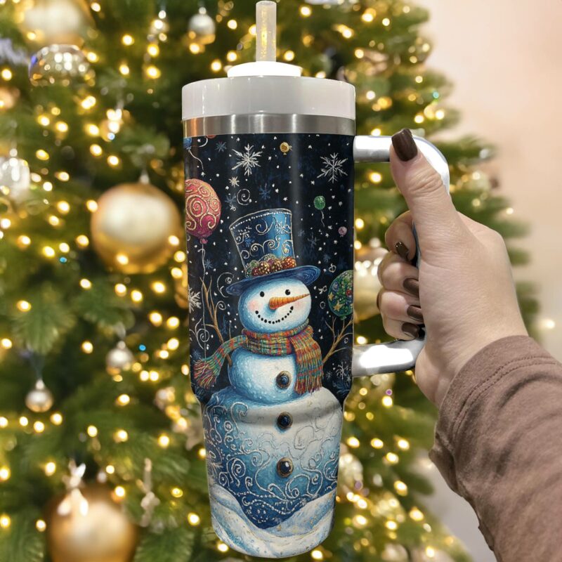Frosty Snowman Magic Christmas Custom Stanley Quencher 40oz Stainless Steel Tumbler With Handle - Threewoofs - Image 3