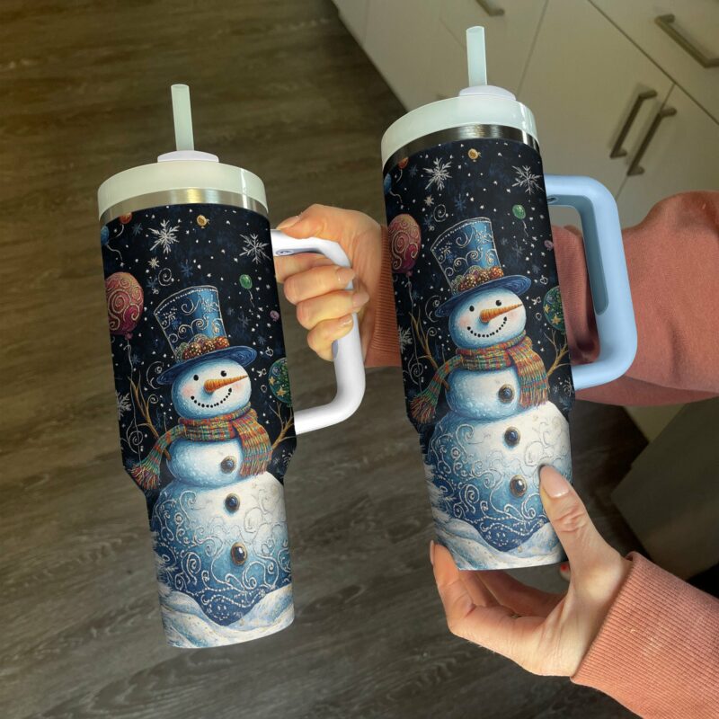 Frosty Snowman Magic Christmas Custom Stanley Quencher 40oz Stainless Steel Tumbler With Handle - Threewoofs - Image 2