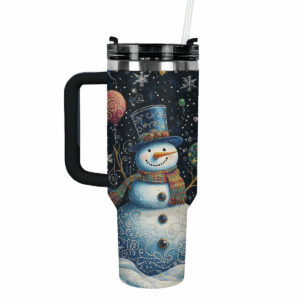 Frosty Snowman Magic Christmas Custom Stanley Quencher 40oz Stainless Steel Tumbler With Handle - Threewoofs
