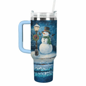 Frosty Snowman Night Christmas Custom Stanley Quencher 40oz Stainless Steel Tumbler With Handle - Threewoofs