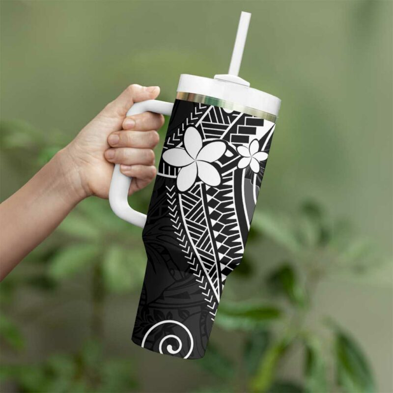 FSM Chuuk Turtle Tropical Flowers Polynesian Black Custom Stanley Quencher 40oz Stainless Steel Tumbler With Handle - Threewoofs - Image 3