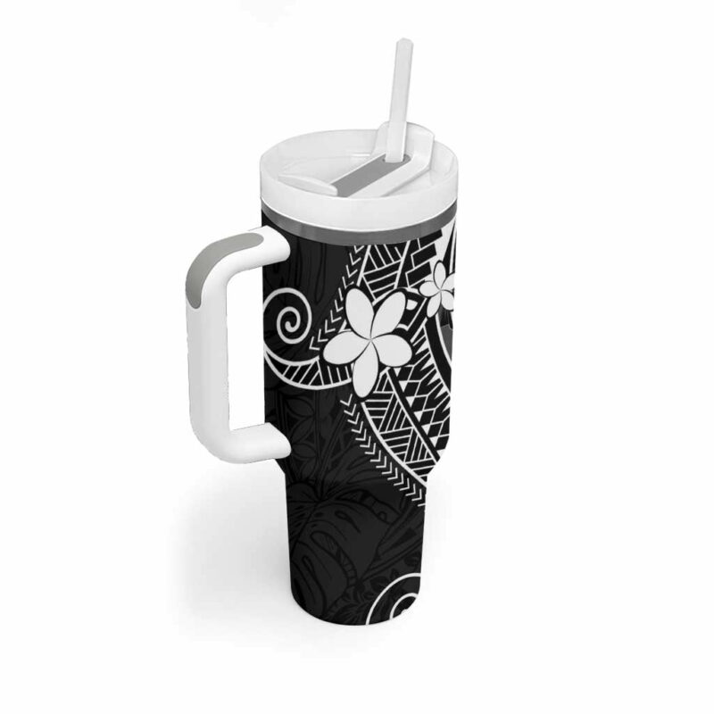 FSM Chuuk Turtle Tropical Flowers Polynesian Black Custom Stanley Quencher 40oz Stainless Steel Tumbler With Handle - Threewoofs - Image 2