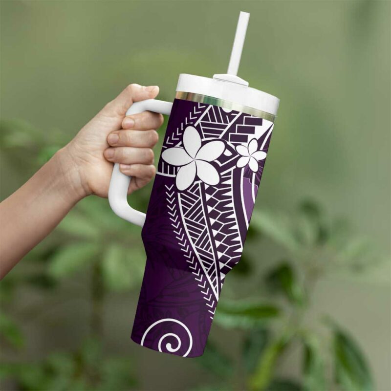FSM Chuuk Turtle Tropical Flowers Polynesian Purple Custom Stanley Quencher 40oz Stainless Steel Tumbler With Handle - Threewoofs - Image 3