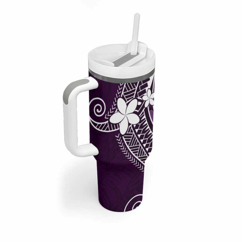 FSM Chuuk Turtle Tropical Flowers Polynesian Purple Custom Stanley Quencher 40oz Stainless Steel Tumbler With Handle - Threewoofs - Image 2