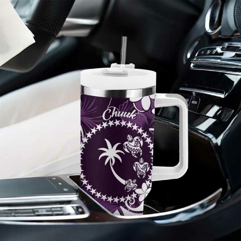 FSM Chuuk Turtle Tropical Flowers Polynesian Purple Custom Stanley Quencher 40oz Stainless Steel Tumbler With Handle - Threewoofs - Image 8