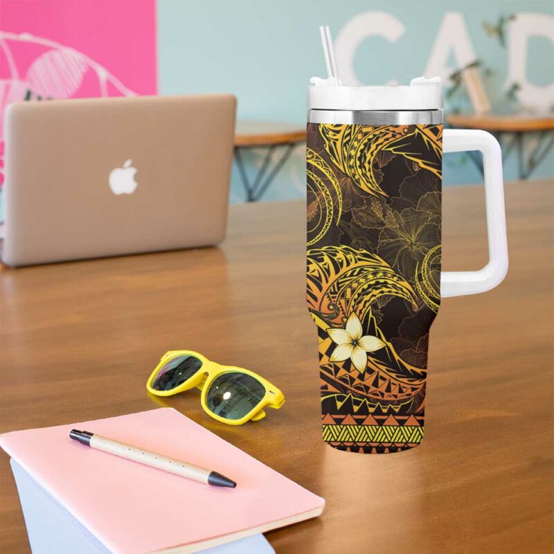 FSM Kosrae State Tribal Gold Custom Stanley Quencher 40oz Stainless Steel Tumbler With Handle - Threewoofs - Image 5