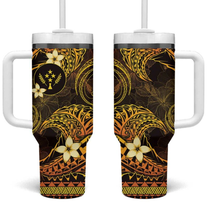 FSM Kosrae State Tribal Gold Custom Stanley Quencher 40oz Stainless Steel Tumbler With Handle - Threewoofs
