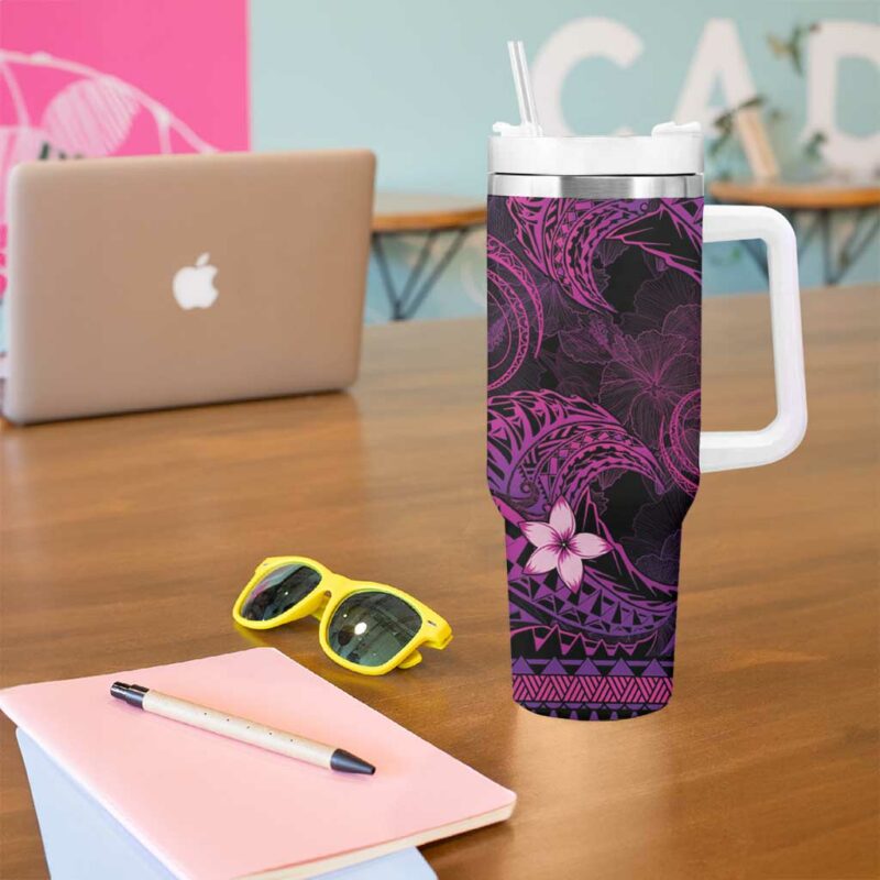 FSM Kosrae State Tribal Pink Custom Stanley Quencher 40oz Stainless Steel Tumbler With Handle - Threewoofs - Image 5