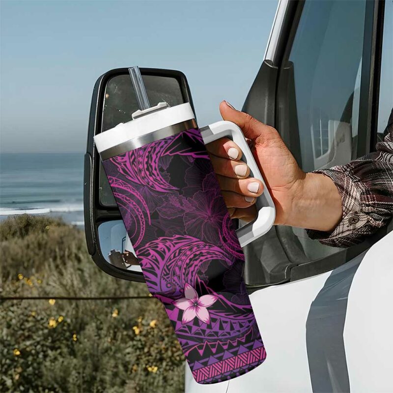 FSM Kosrae State Tribal Pink Custom Stanley Quencher 40oz Stainless Steel Tumbler With Handle - Threewoofs - Image 7