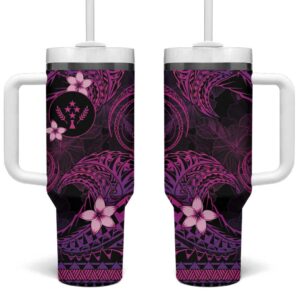 FSM Kosrae State Tribal Pink Custom Stanley Quencher 40oz Stainless Steel Tumbler With Handle - Threewoofs